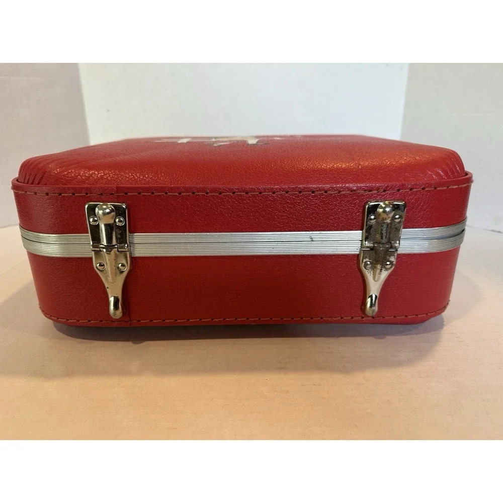 Going To Grandma's Red Vinyl Hard Suite Case Red Trojan Luggage